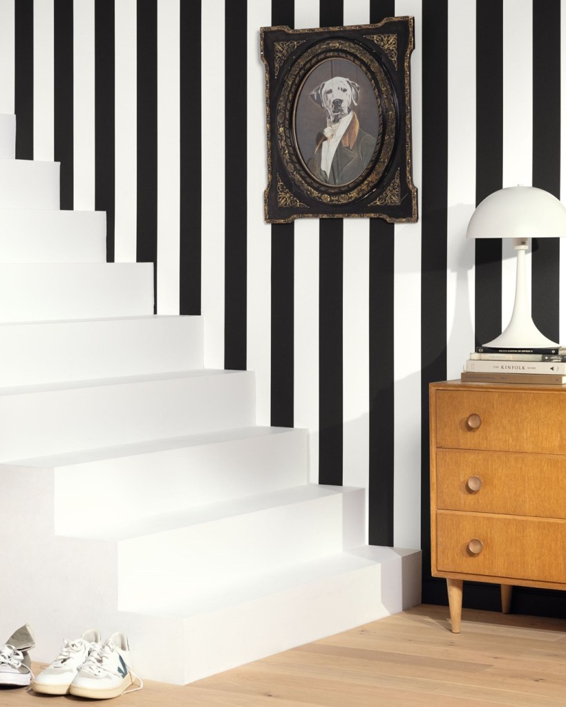 Carta da parati a righe in bianco e nero Moon Light II